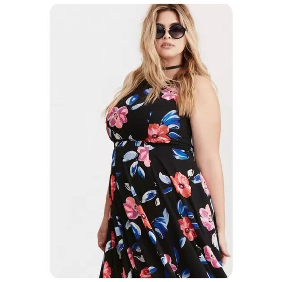 Torrid Black Floral Print Georgette High Neck Sleeveless Maxi Dress sz 10 - Picture 4 of 10